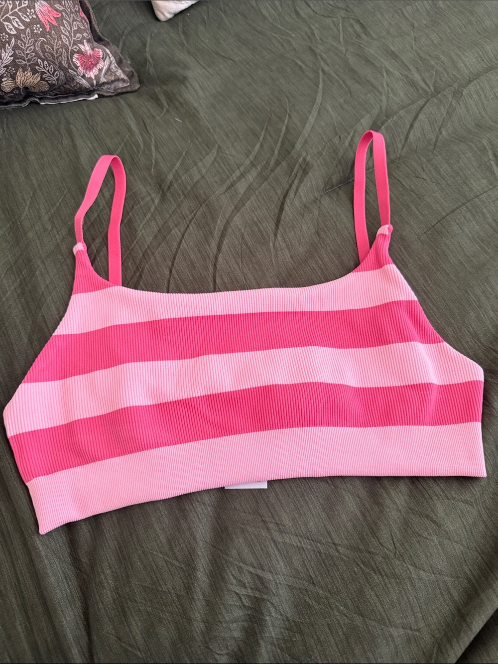 Striped Pink Ribbed Bralette with Adjustable Straps